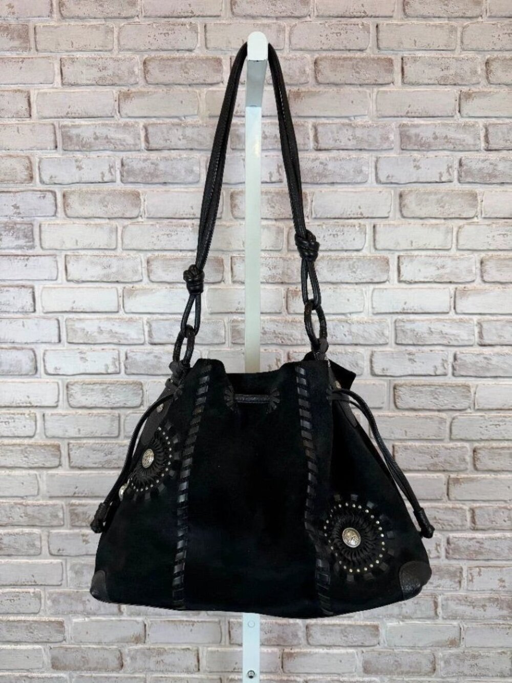Brighton Starry Black Suede Drawstring Handbag